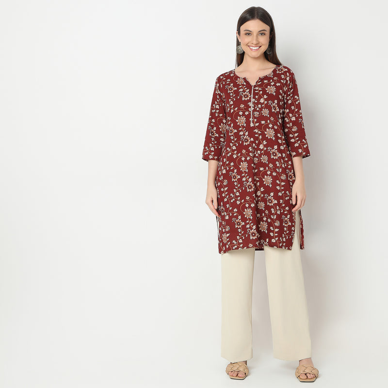 Straight Fit Floral Kurta