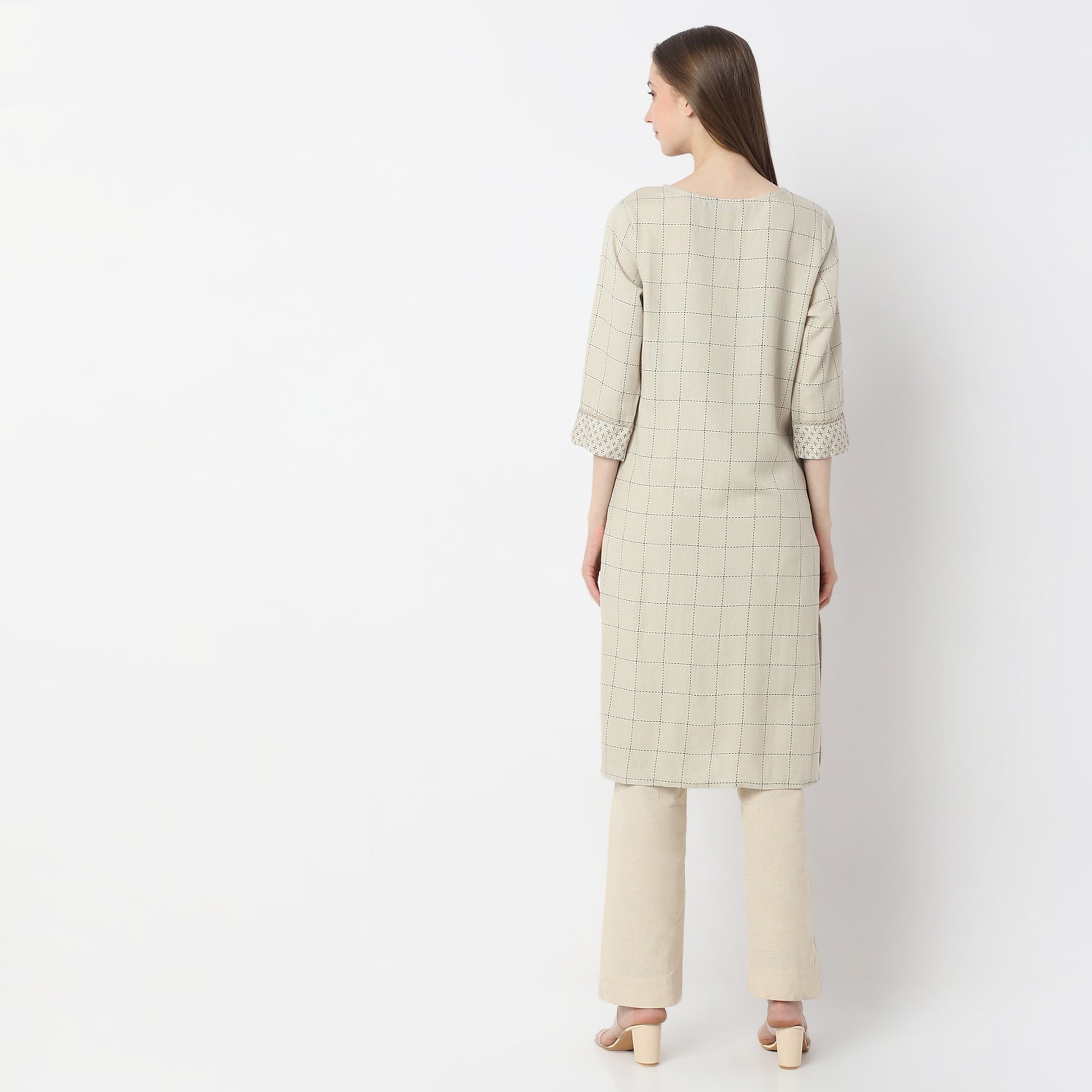 Floral Knee Length Printed Yoke Straight Fit Table Kurta