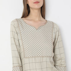 Floral Knee Length Printed Yoke Straight Fit Table Kurta