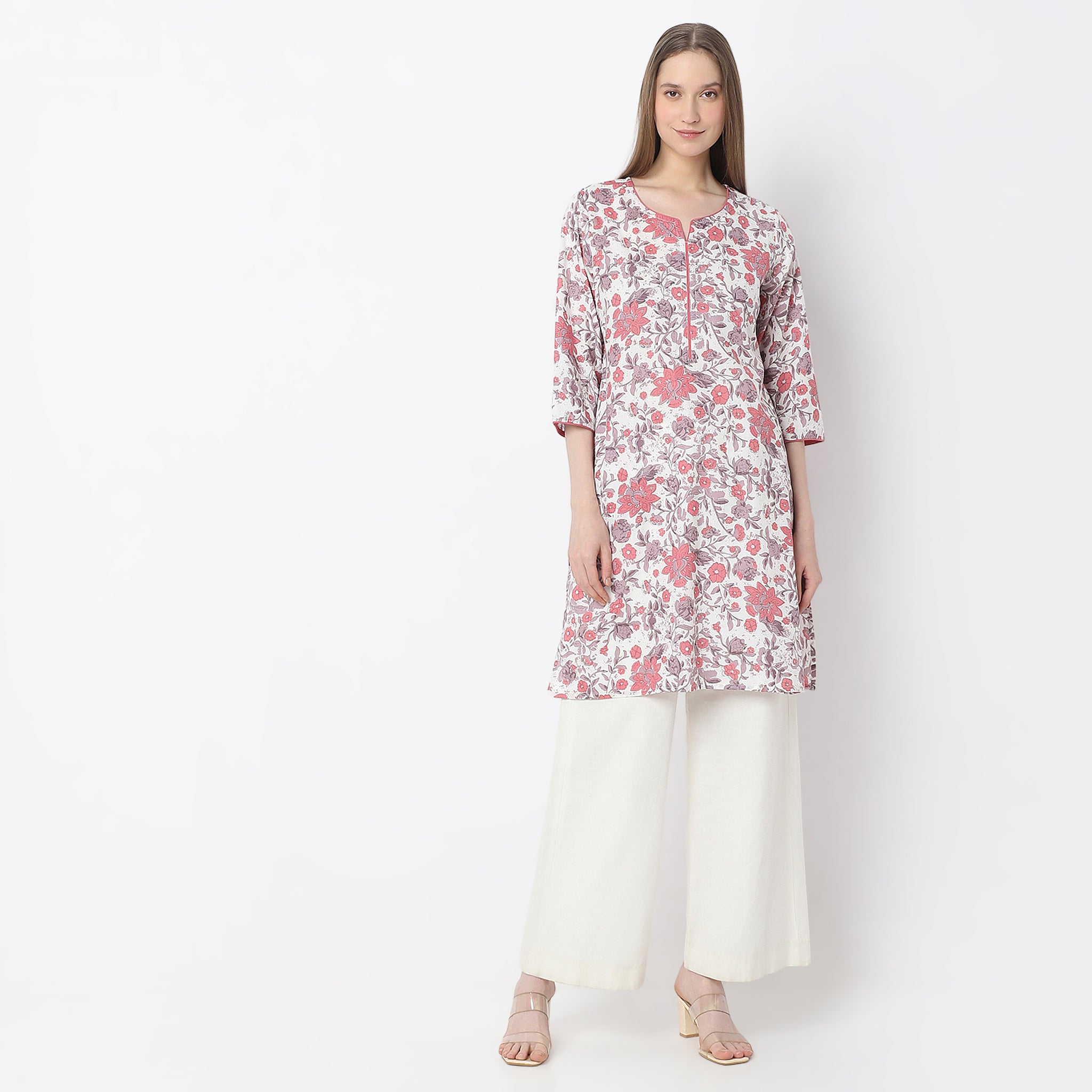 Floral Knee Length Printed Straight Fit Table Kurta