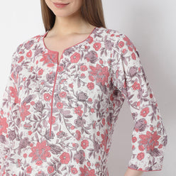 Floral Knee Length Printed Straight Fit Table Kurta