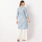 Straight Fit Floral Knee Length Band Collar Table Kurta