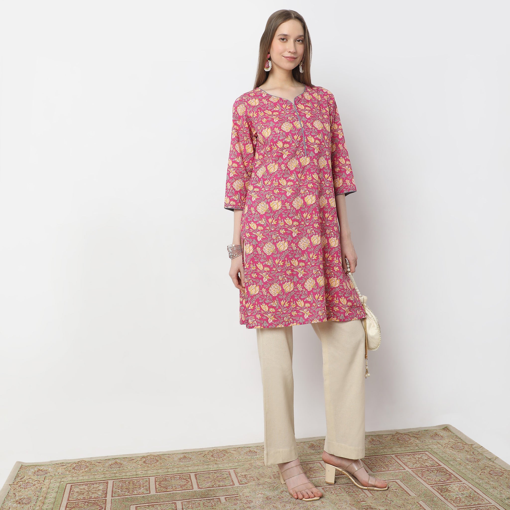 Floral Knee Length Printed Straight Fit Table Kurta