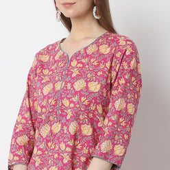 Floral Knee Length Printed Straight Fit Table Kurta