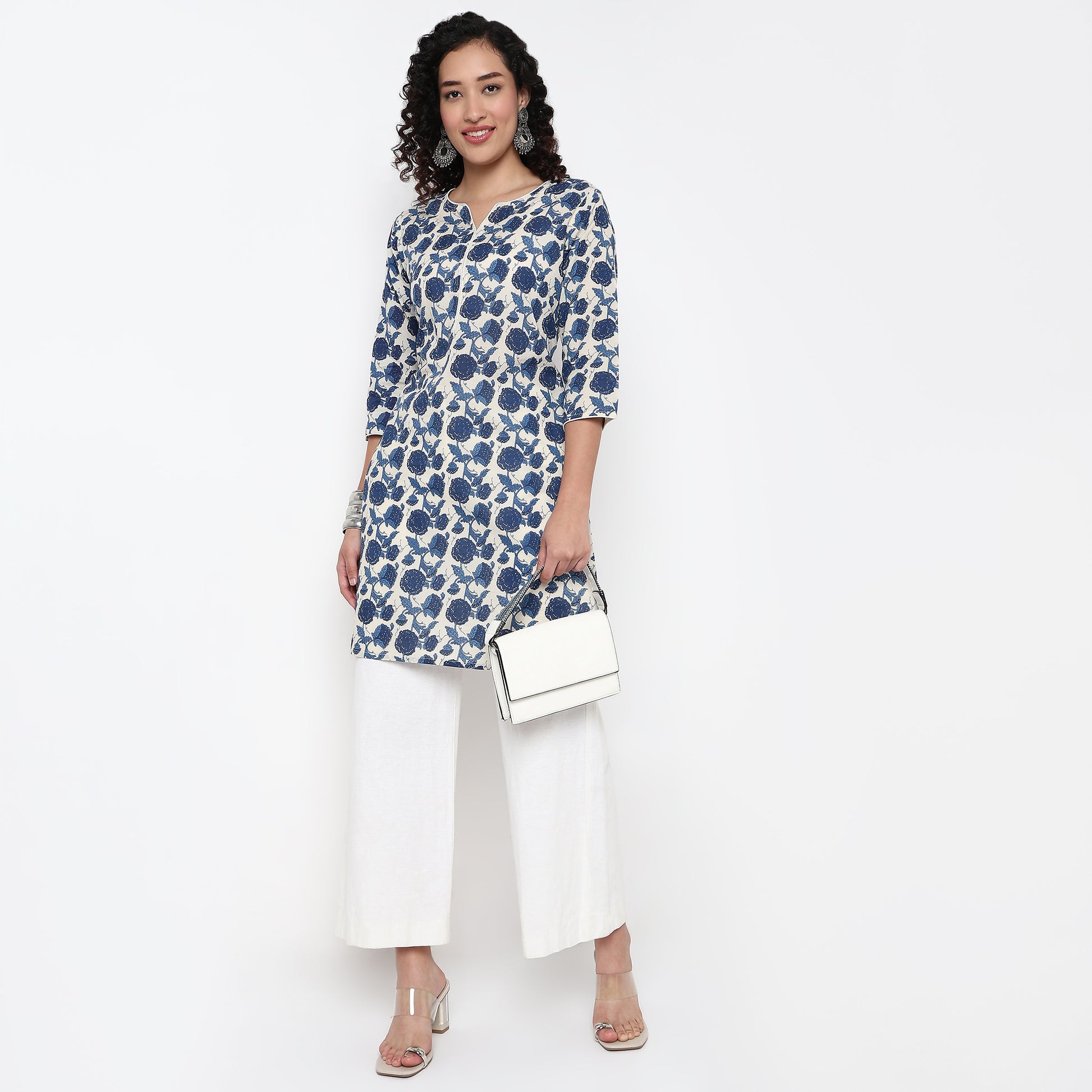 Floral Print Knee Length Straight Kurta