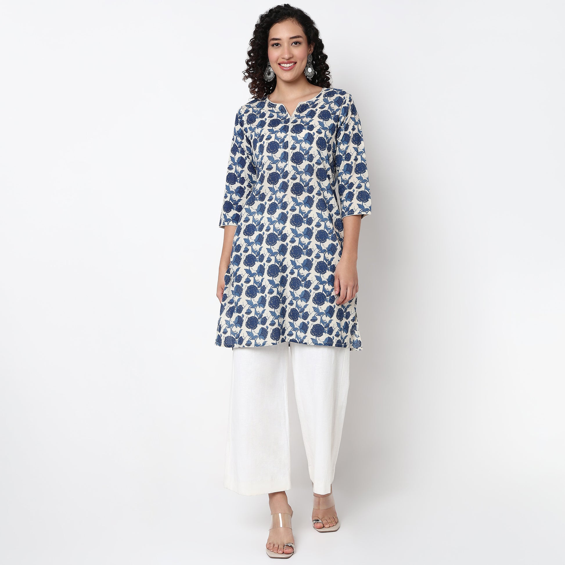 Floral Print Knee Length Straight Kurta