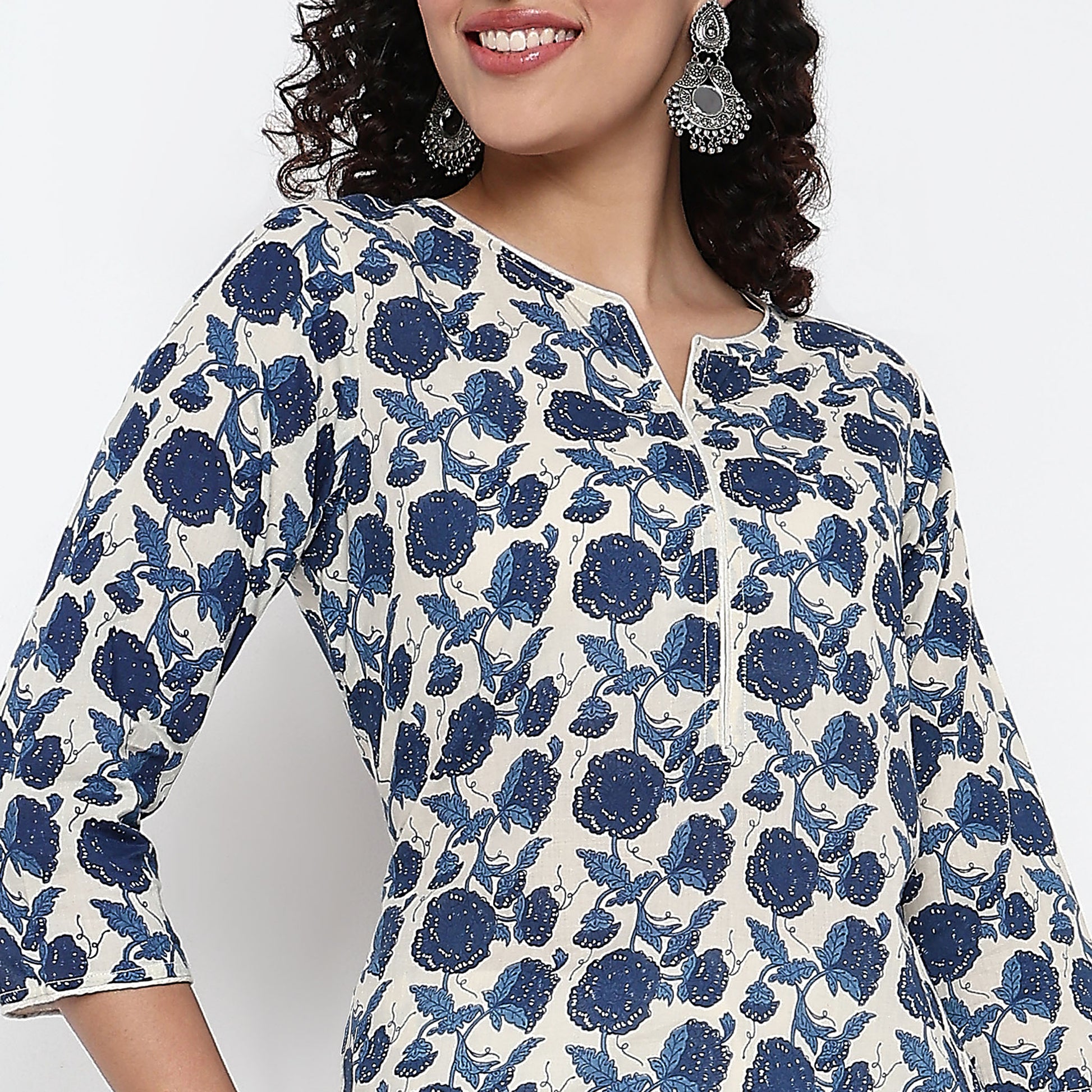 Floral Print Knee Length Straight Kurta