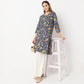 Straight Fit Floral Knee Length Band Collar Table Kurta