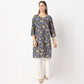 Straight Fit Floral Knee Length Band Collar Table Kurta
