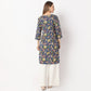 Straight Fit Floral Knee Length Band Collar Table Kurta