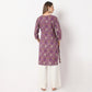 Straight Fit Floral Knee Length Band Collar Table Kurta
