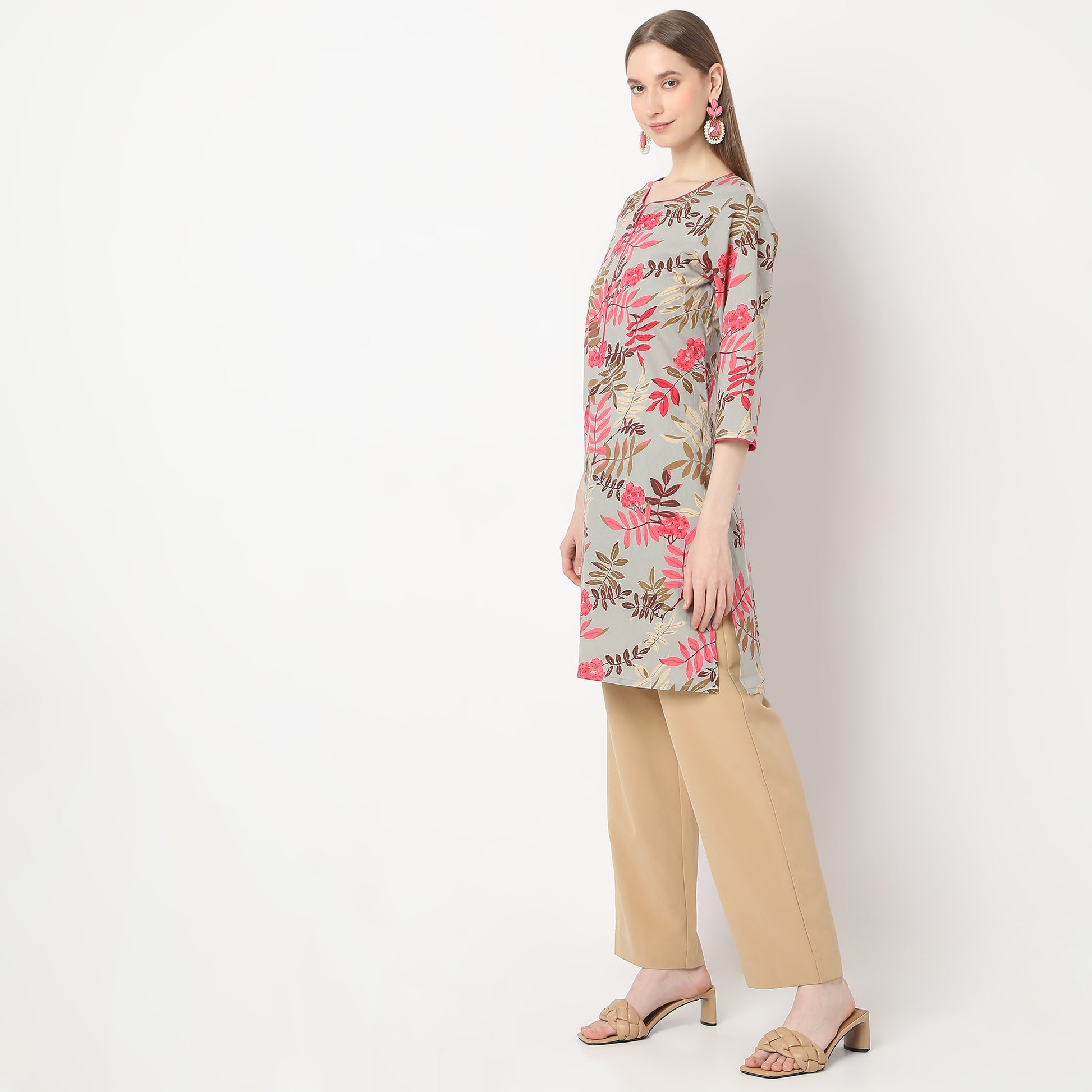 Straight Fit Floral Knee Length Table Kurta