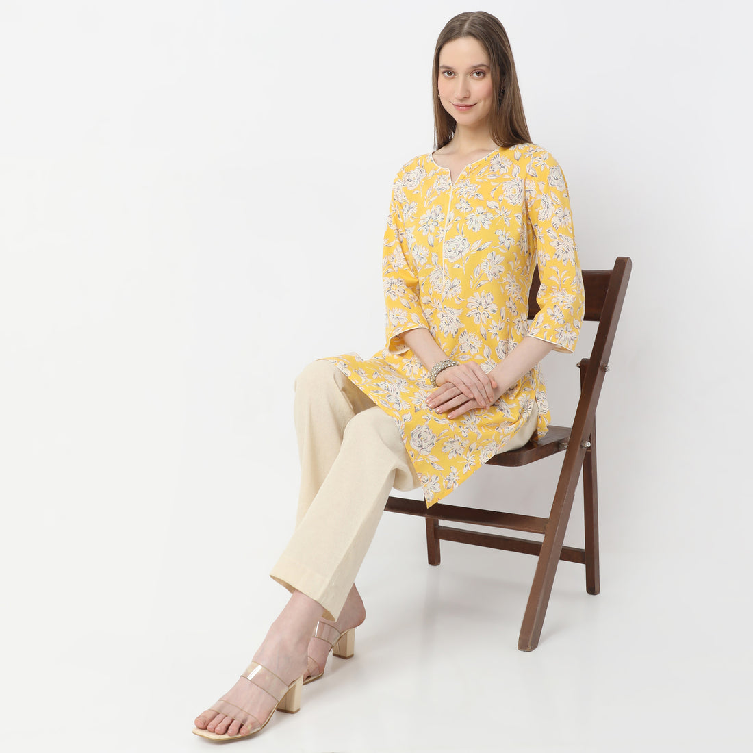Floral Knee Length Printed Straight Fit Table Kurta
