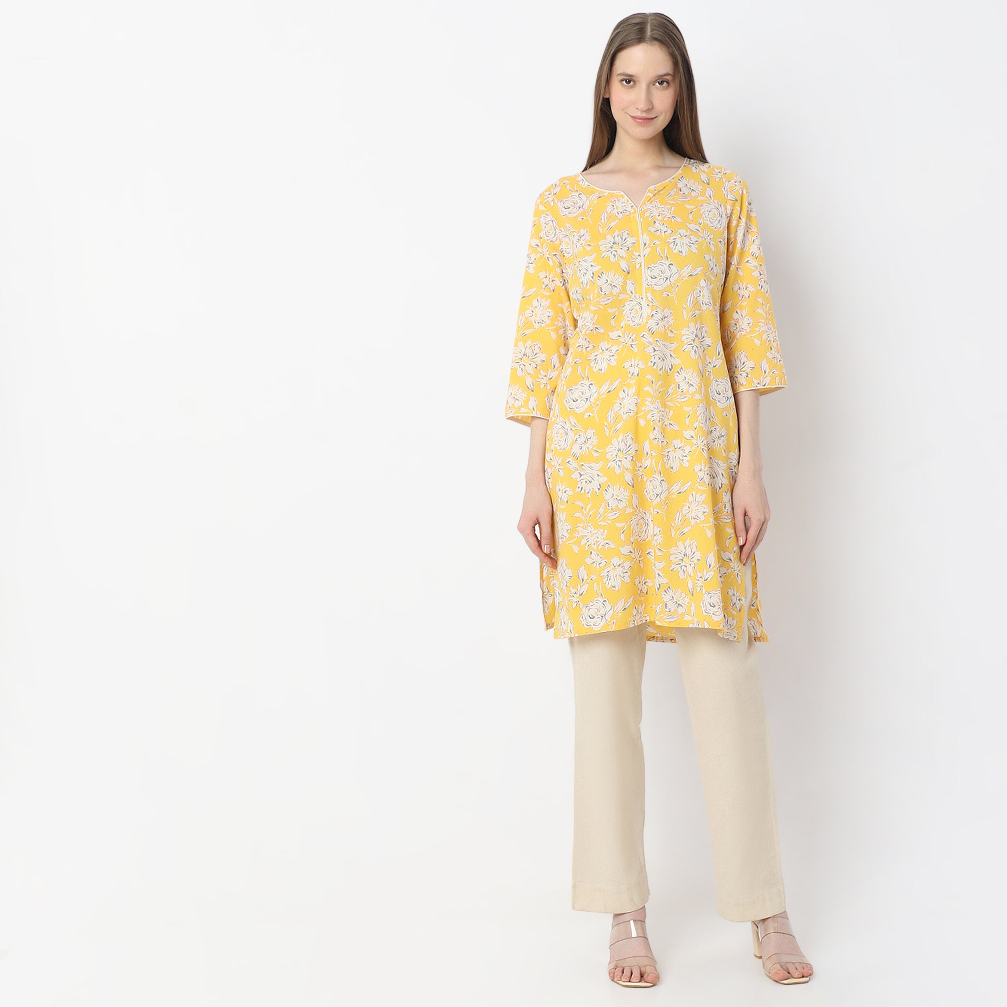 Floral Knee Length Printed Straight Fit Table Kurta