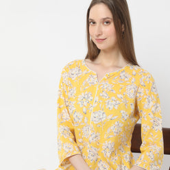 Floral Knee Length Printed Straight Fit Table Kurta