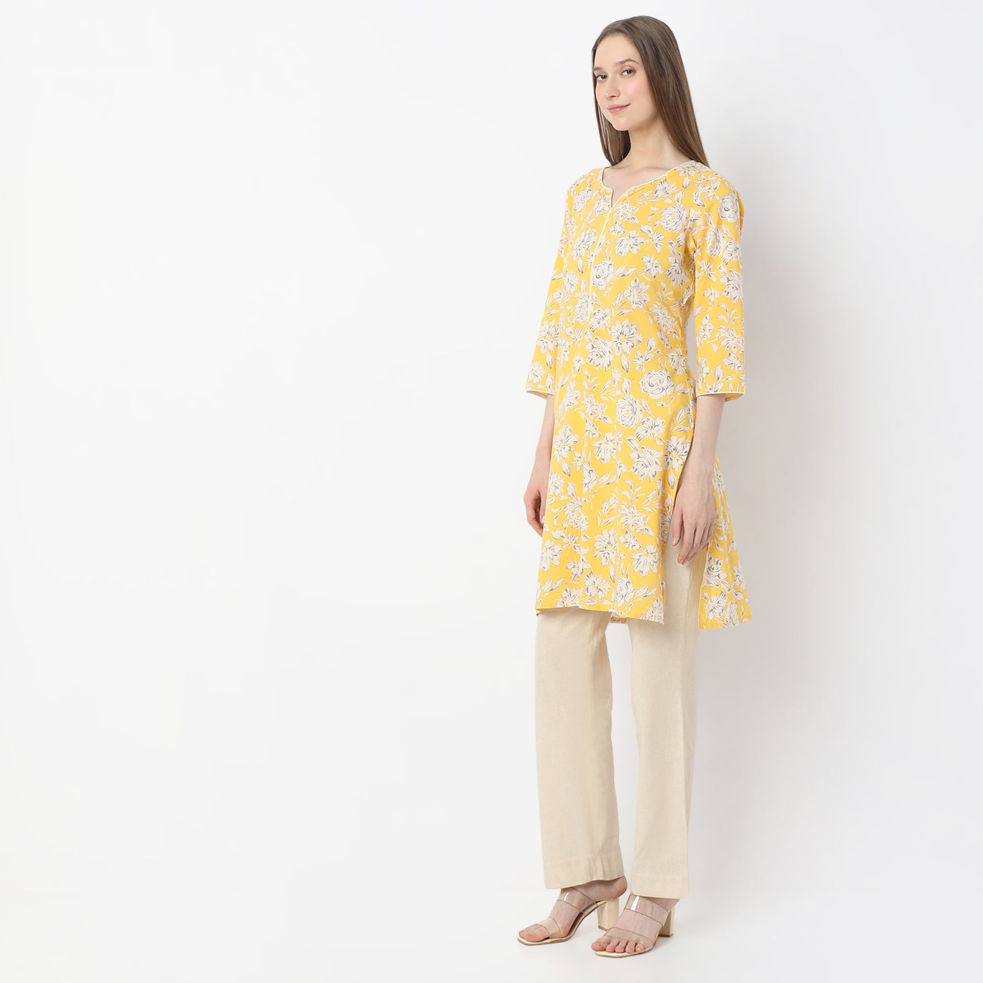Floral Knee Length Printed Straight Fit Table Kurta