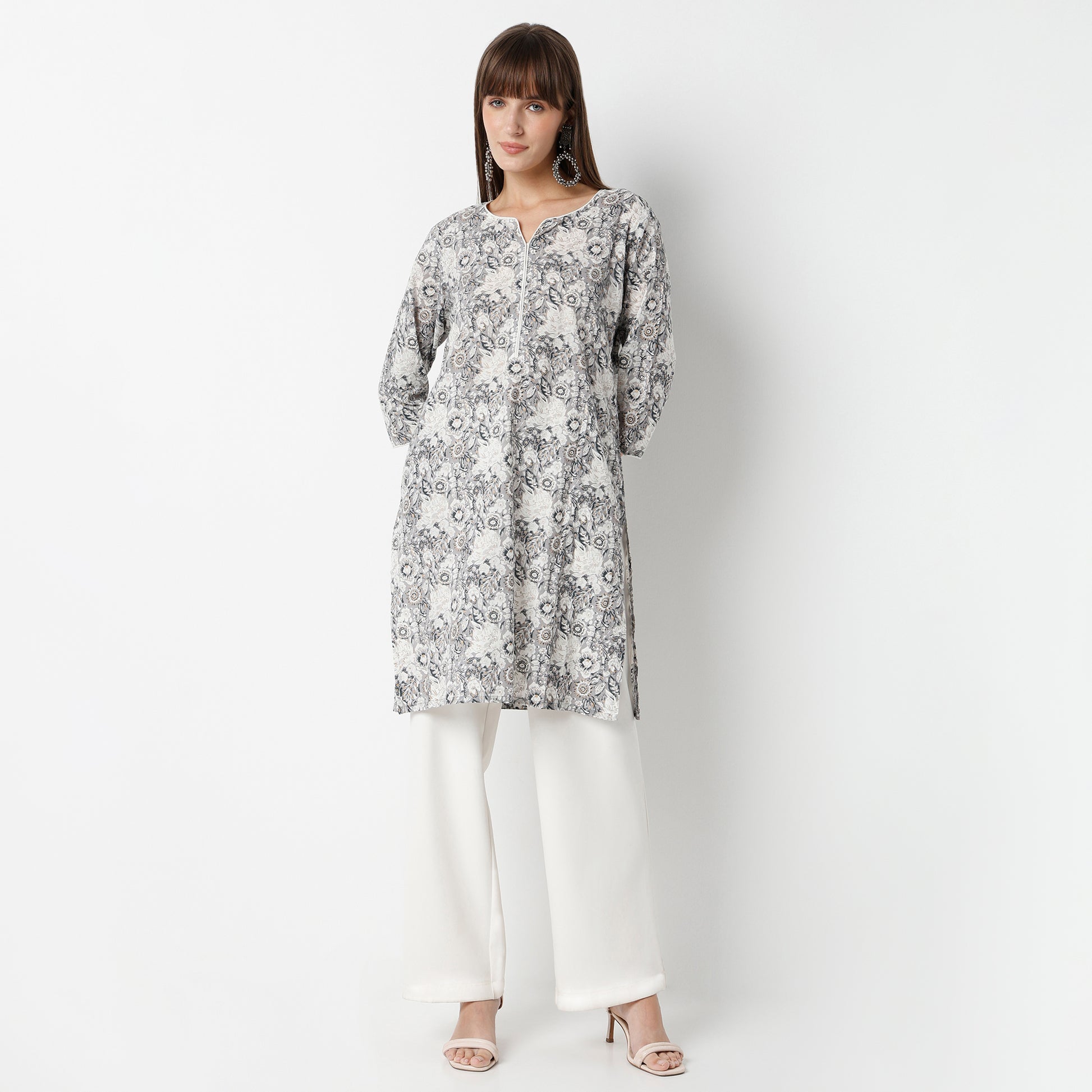 Straight Fit Floral Knee Length Kurta