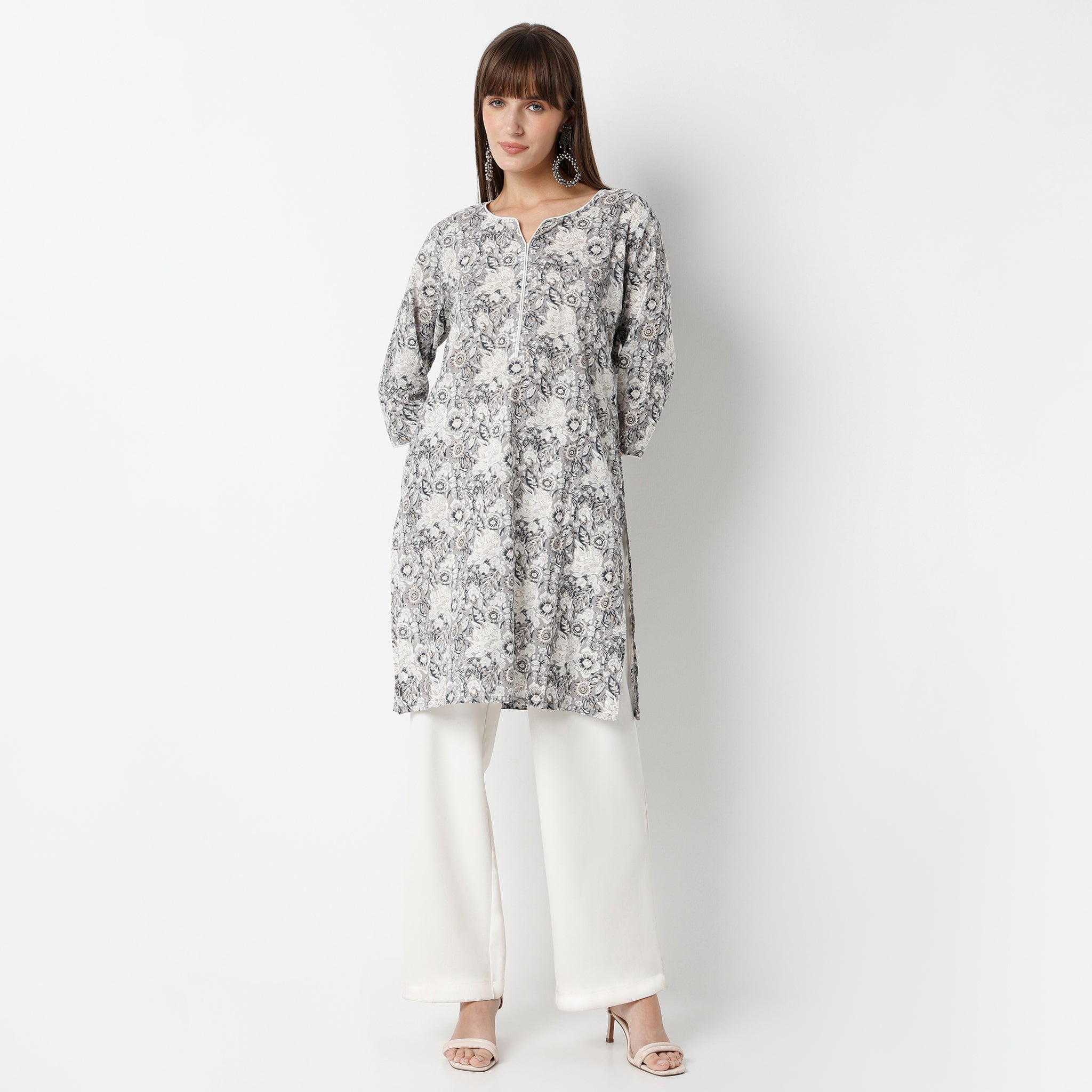 Straight Fit Floral Knee Length Kurta