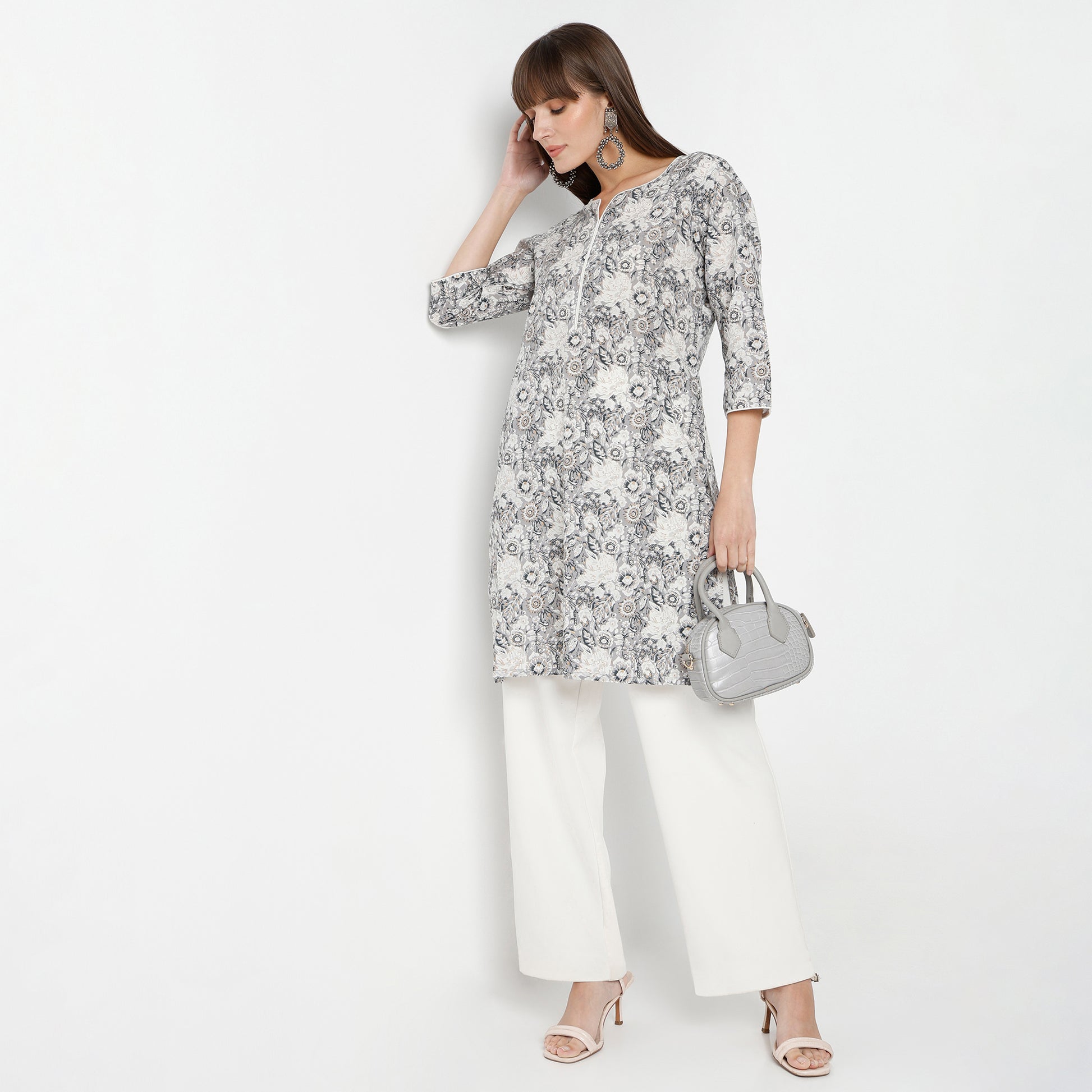 Straight Fit Floral Knee Length Kurta