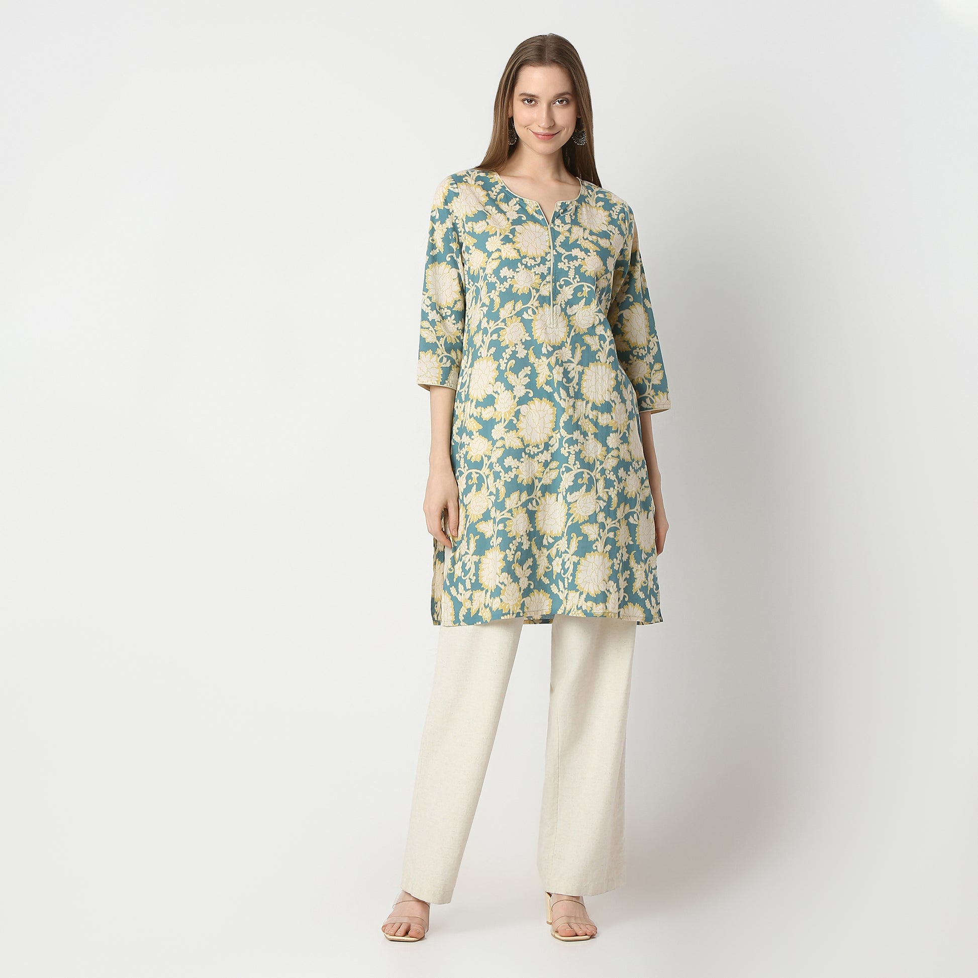 Straight Fit Floral Knee Length Kurta