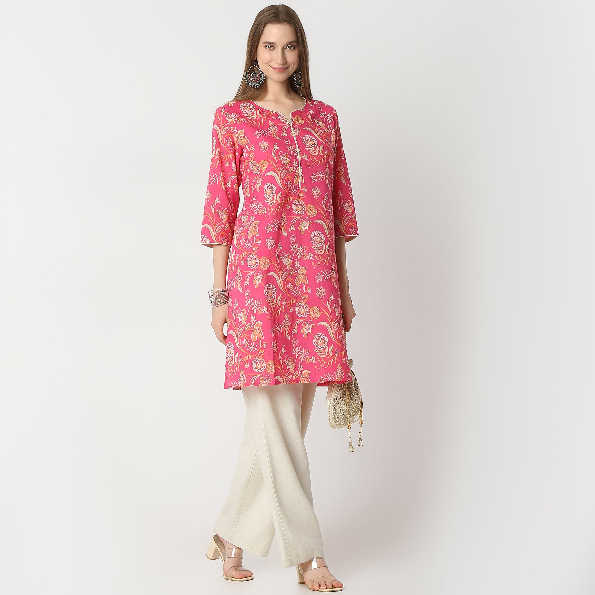 Straight Fit Floral Knee Length Kurta