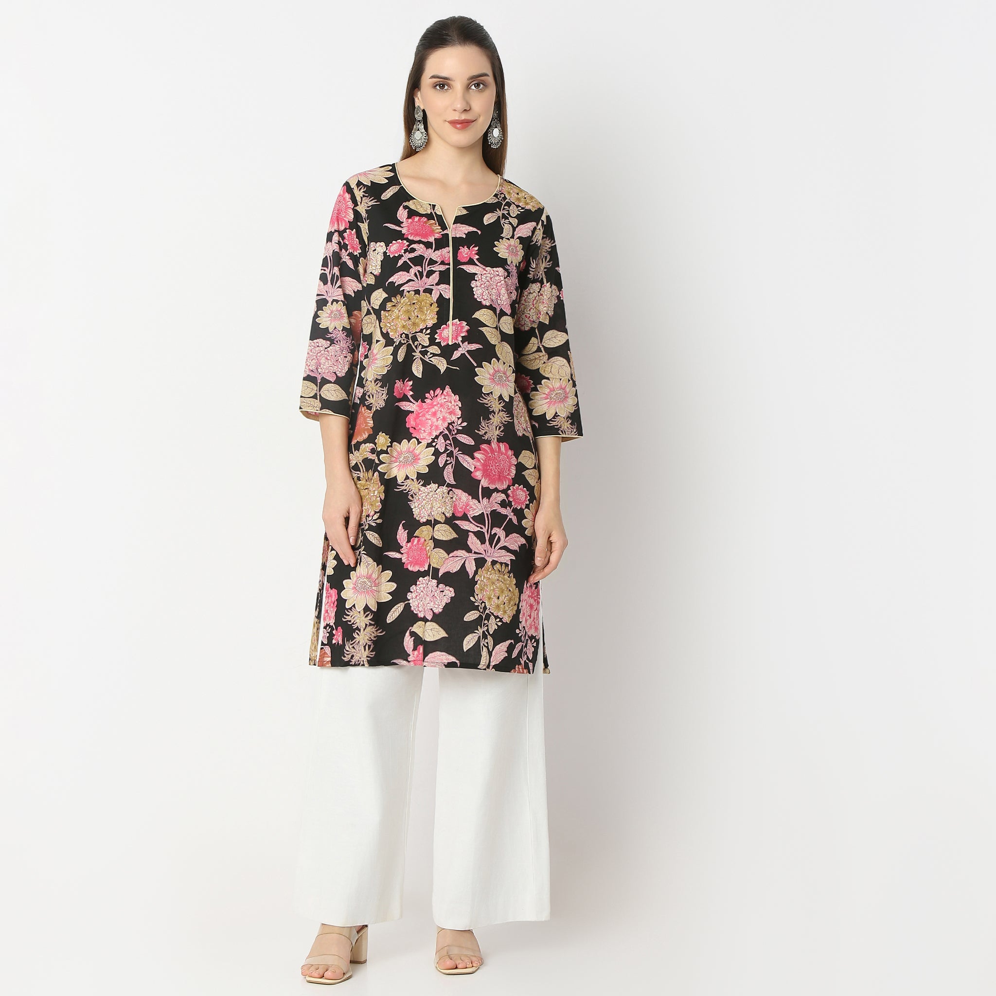 Straight Fit Floral Knee Length Kurta