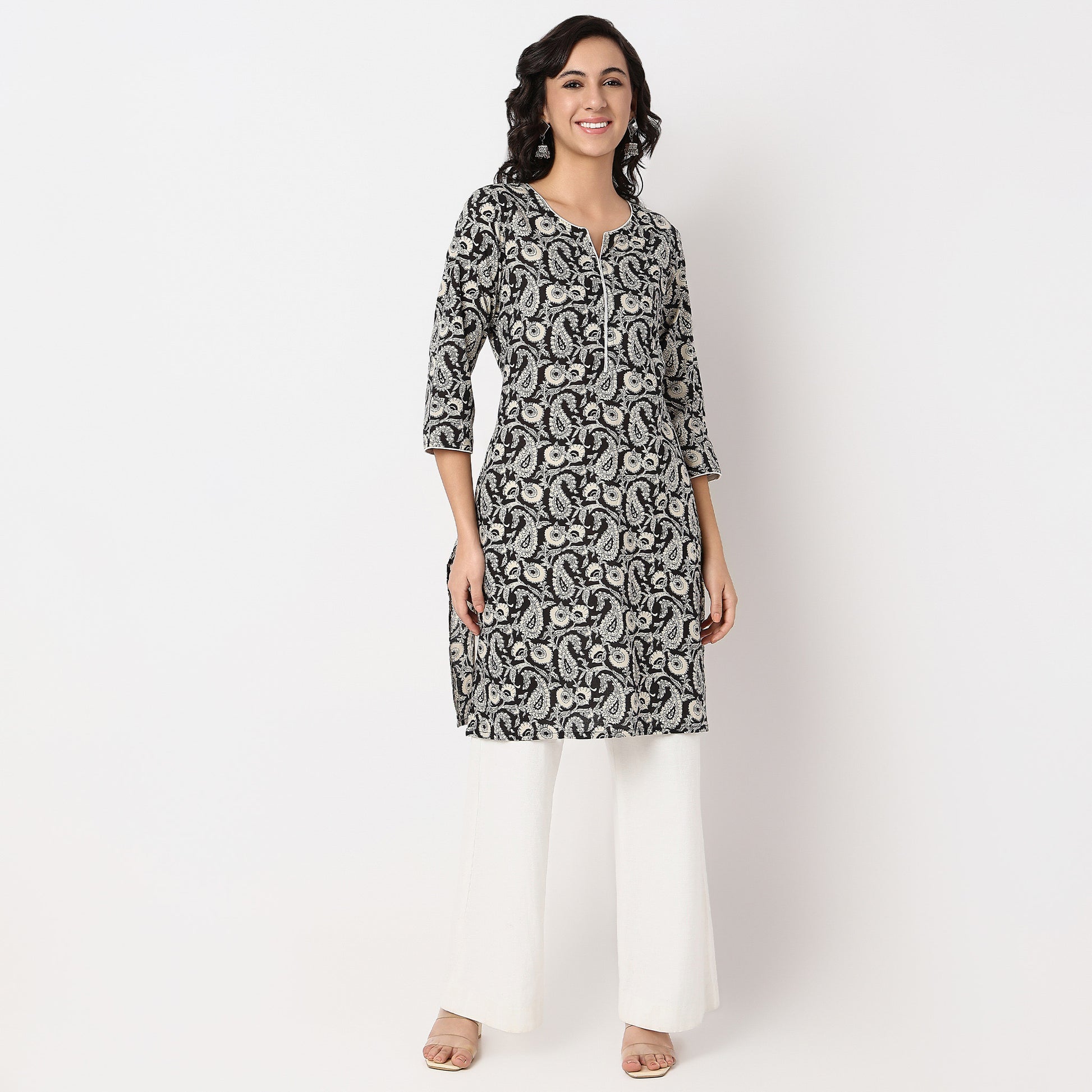 Floral Print Knee Length Straight Kurta