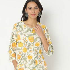 Straight Fit Printed Round Neck Calf Length Kurta