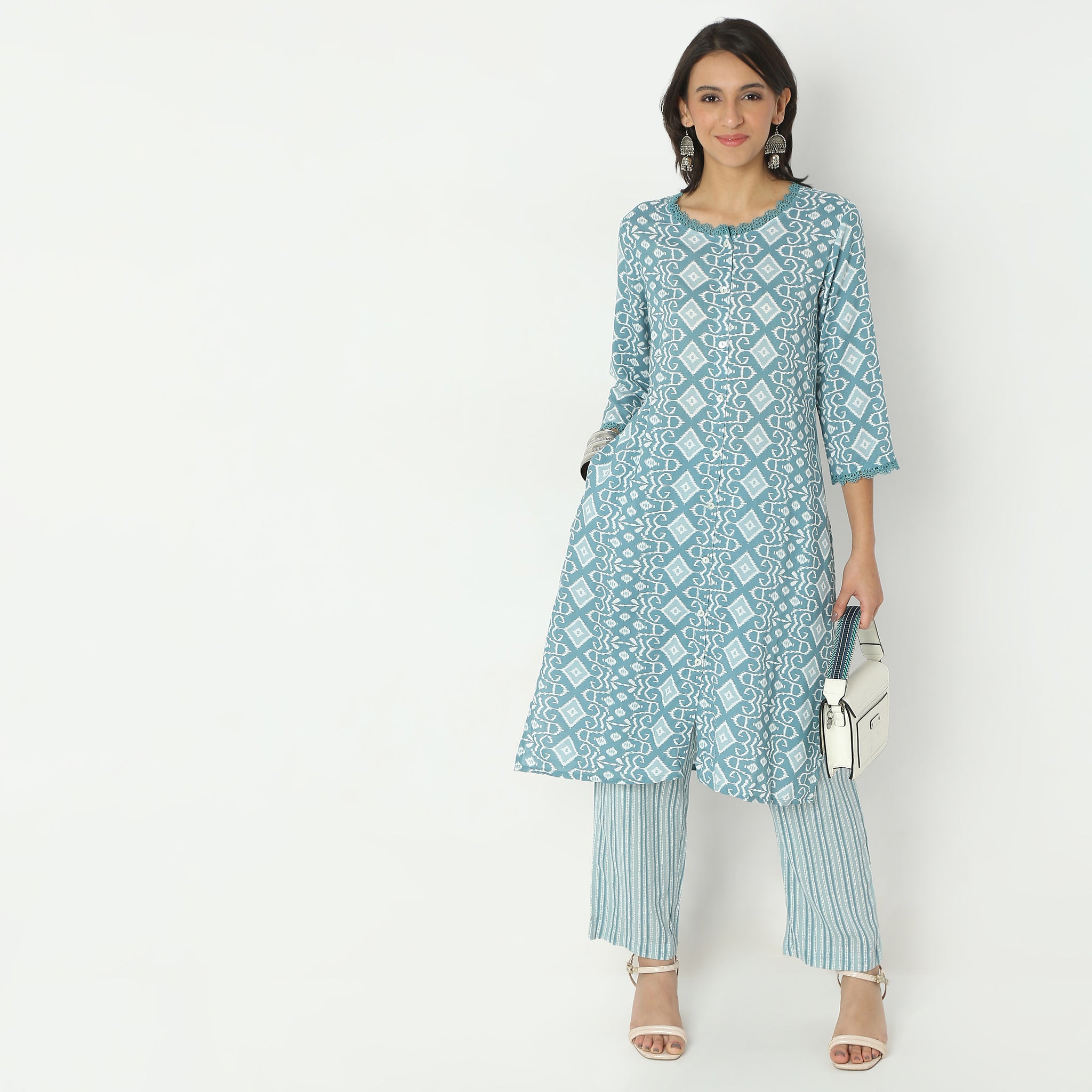Straight Fit Printed Round Neck Calf Length Kurta
