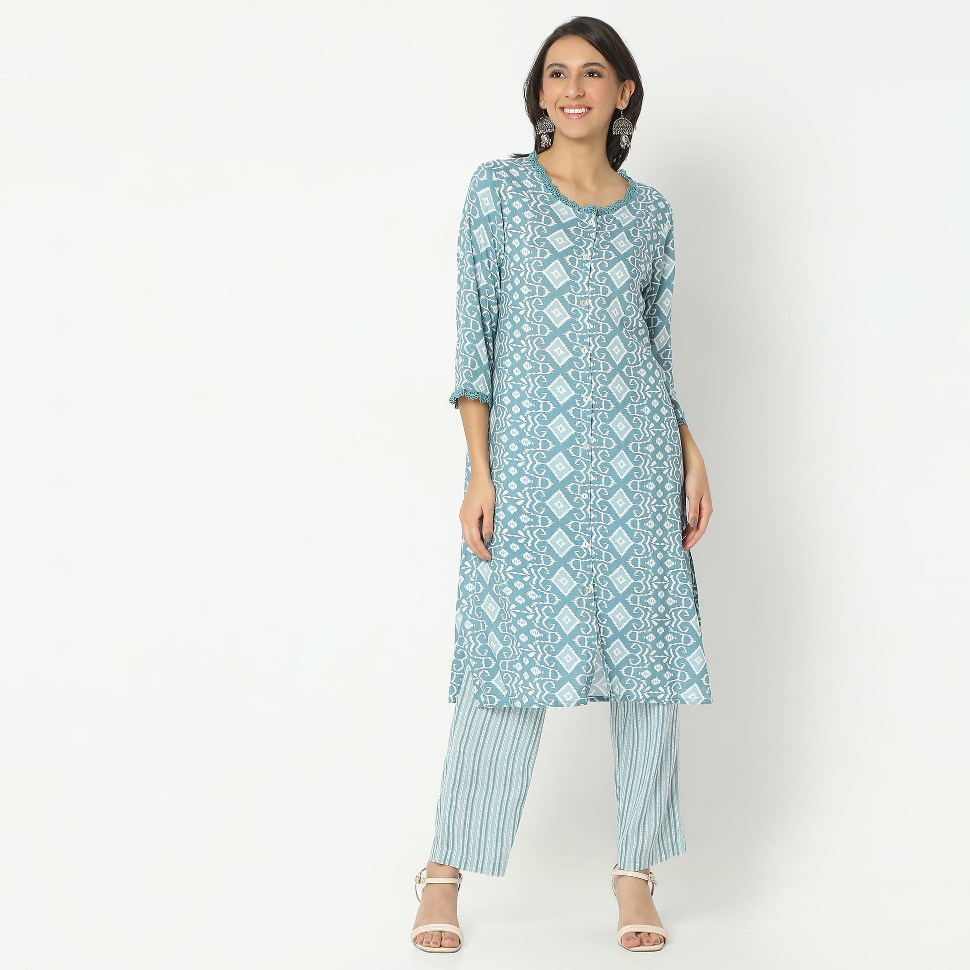Straight Fit Printed Round Neck Calf Length Kurta