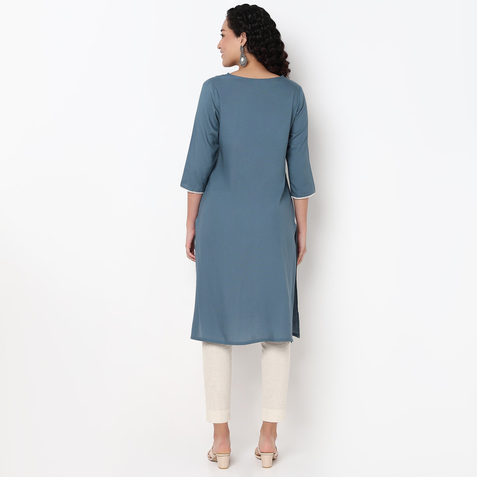 Round Neck Center Panel With Embroidered Straight Kurta