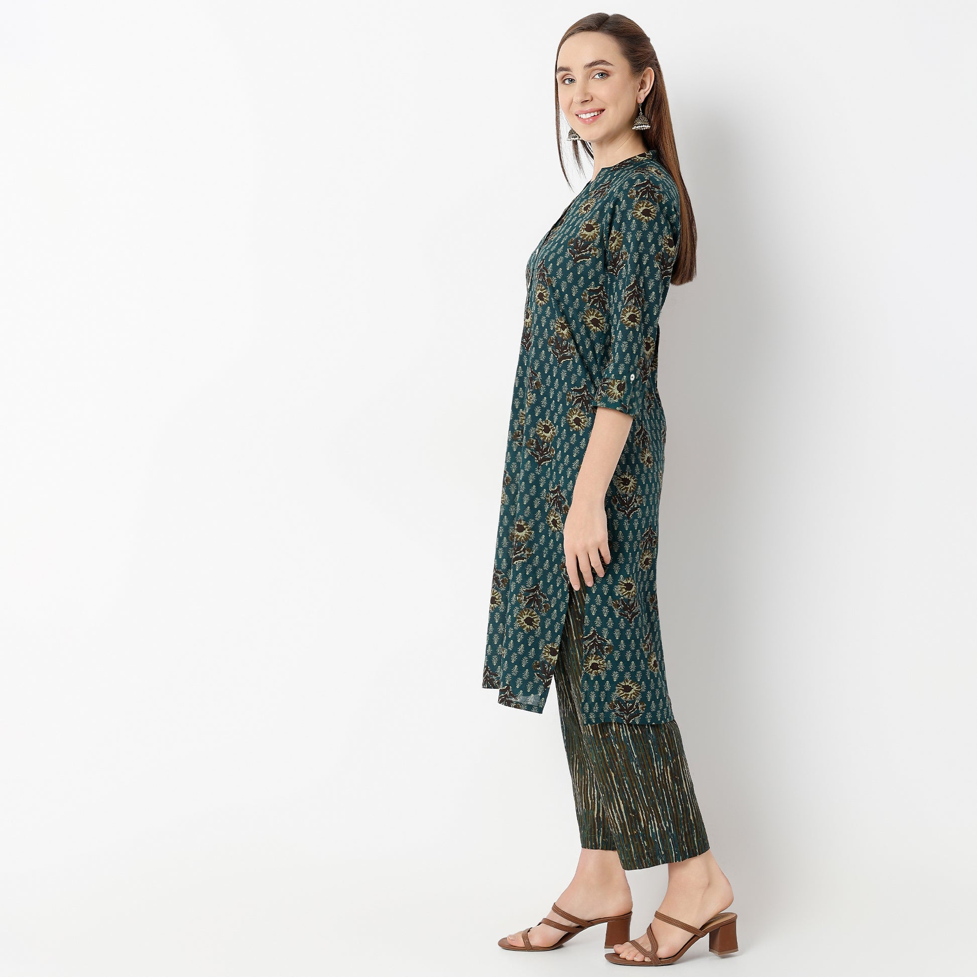 Straight Fit Printed Band Neck Kurta