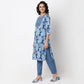 Printed Round Neck Straight Yoke Kurta