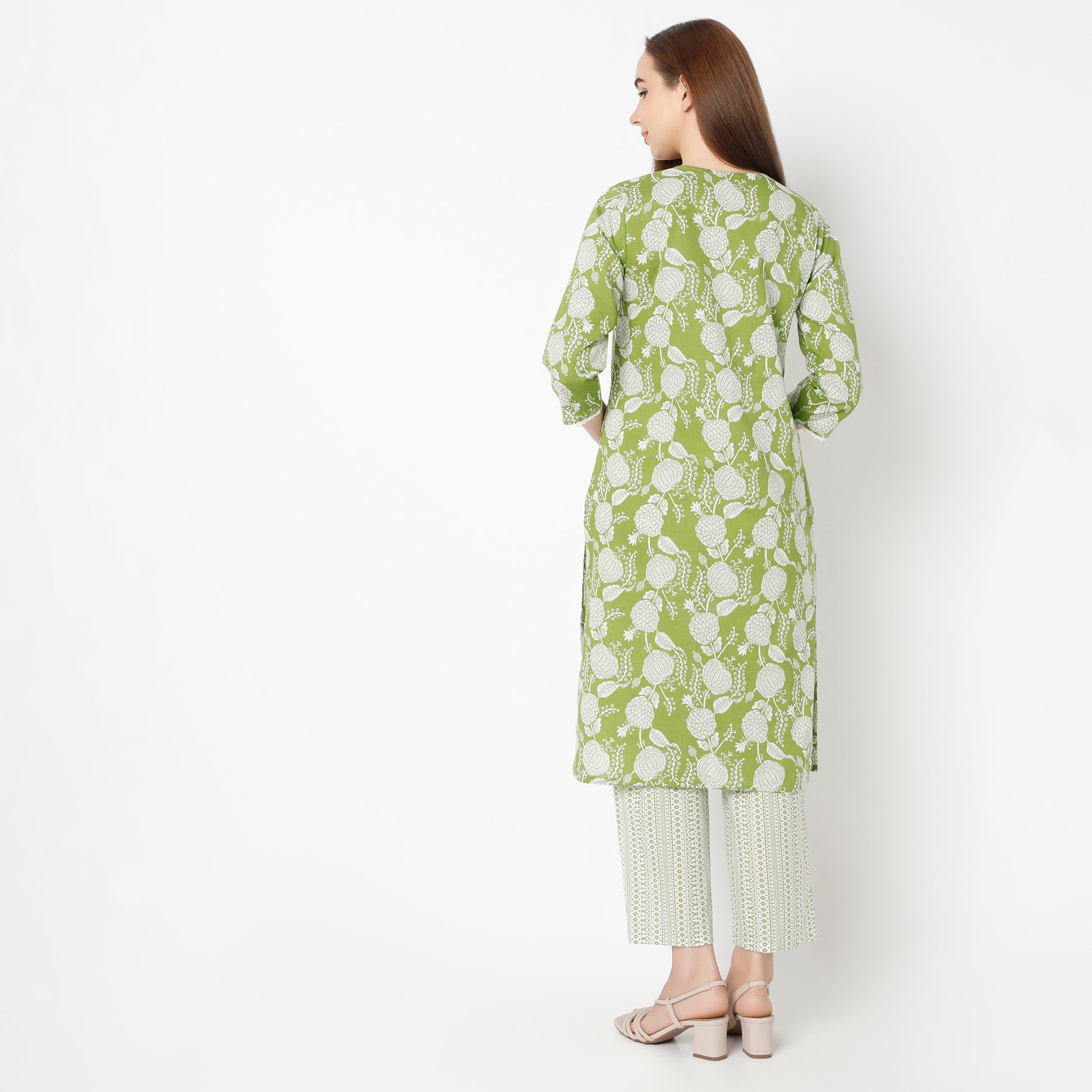 V-Neck Printed Yoke Long Kurta