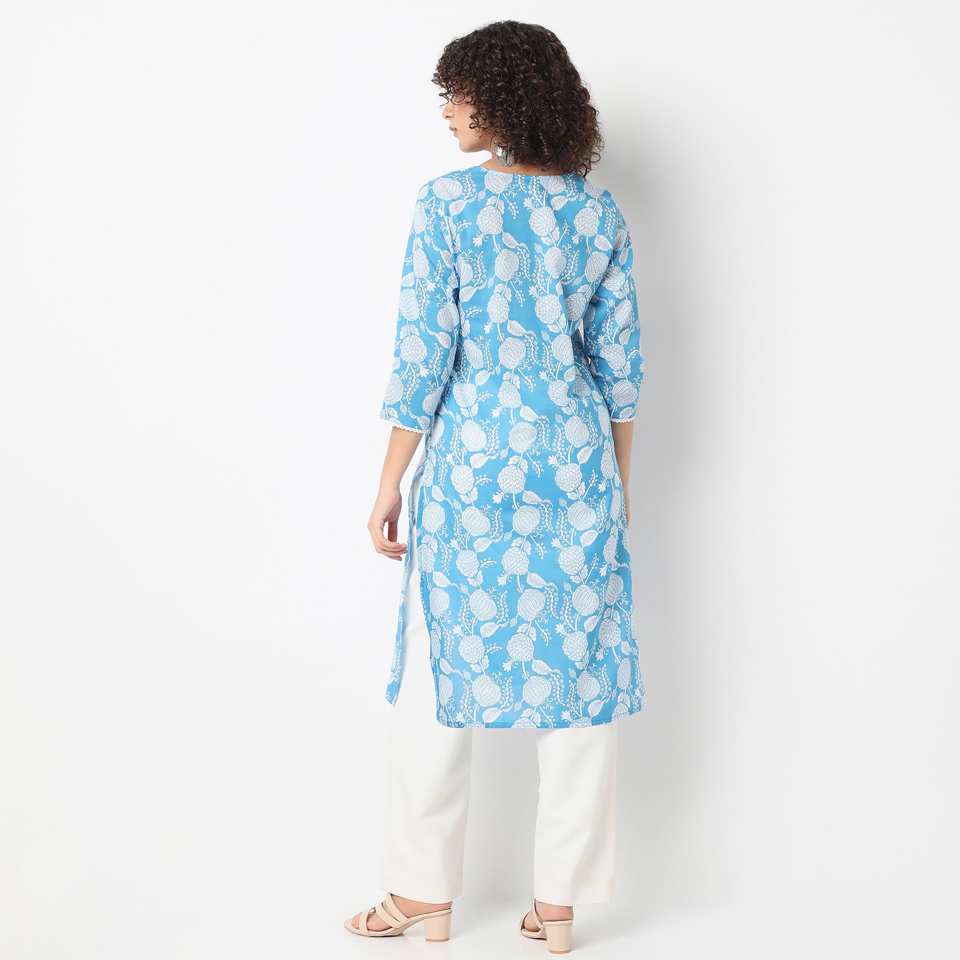 V-Neck Printed Yoke Long Kurta