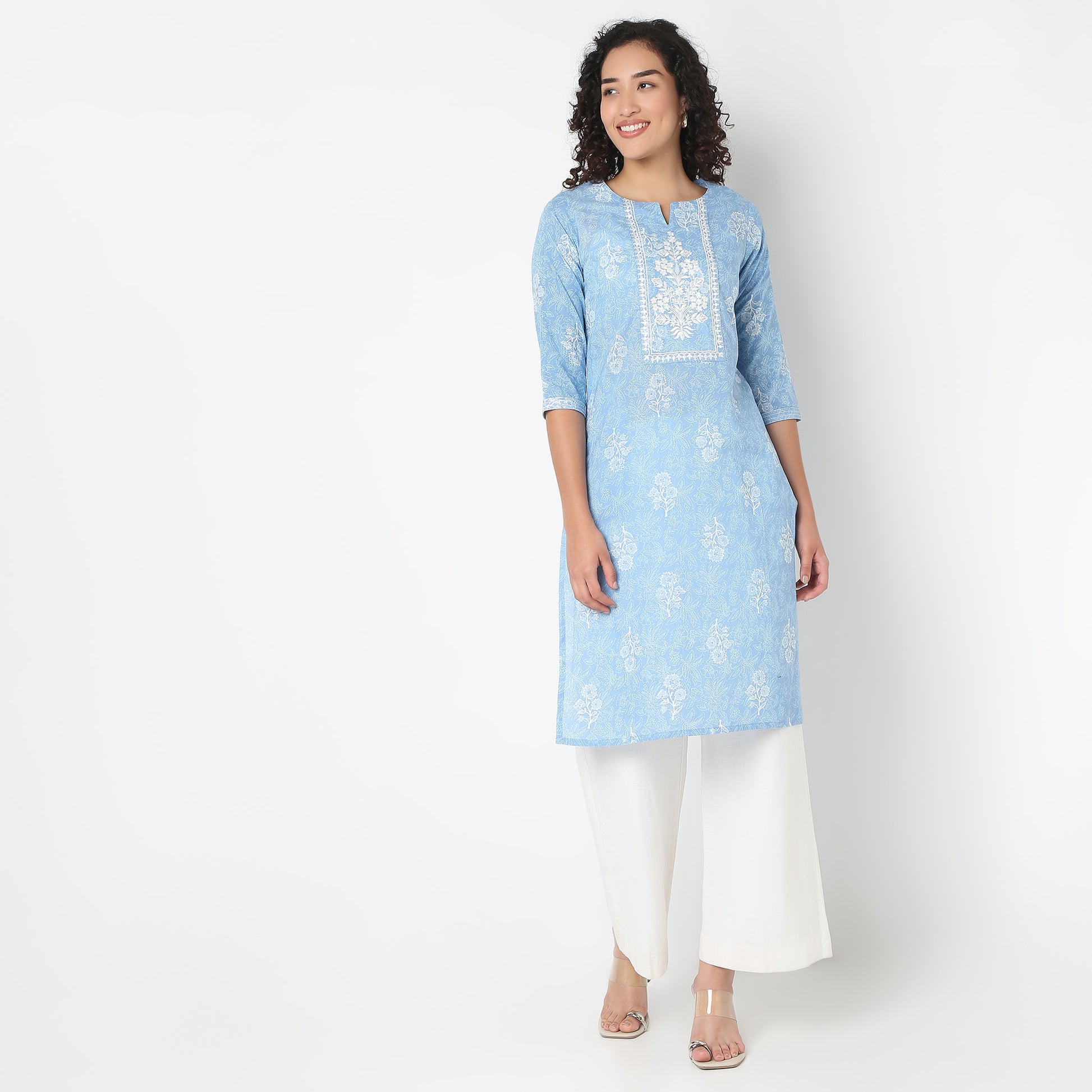 Straight Fit Printed Round Neck Kurta
