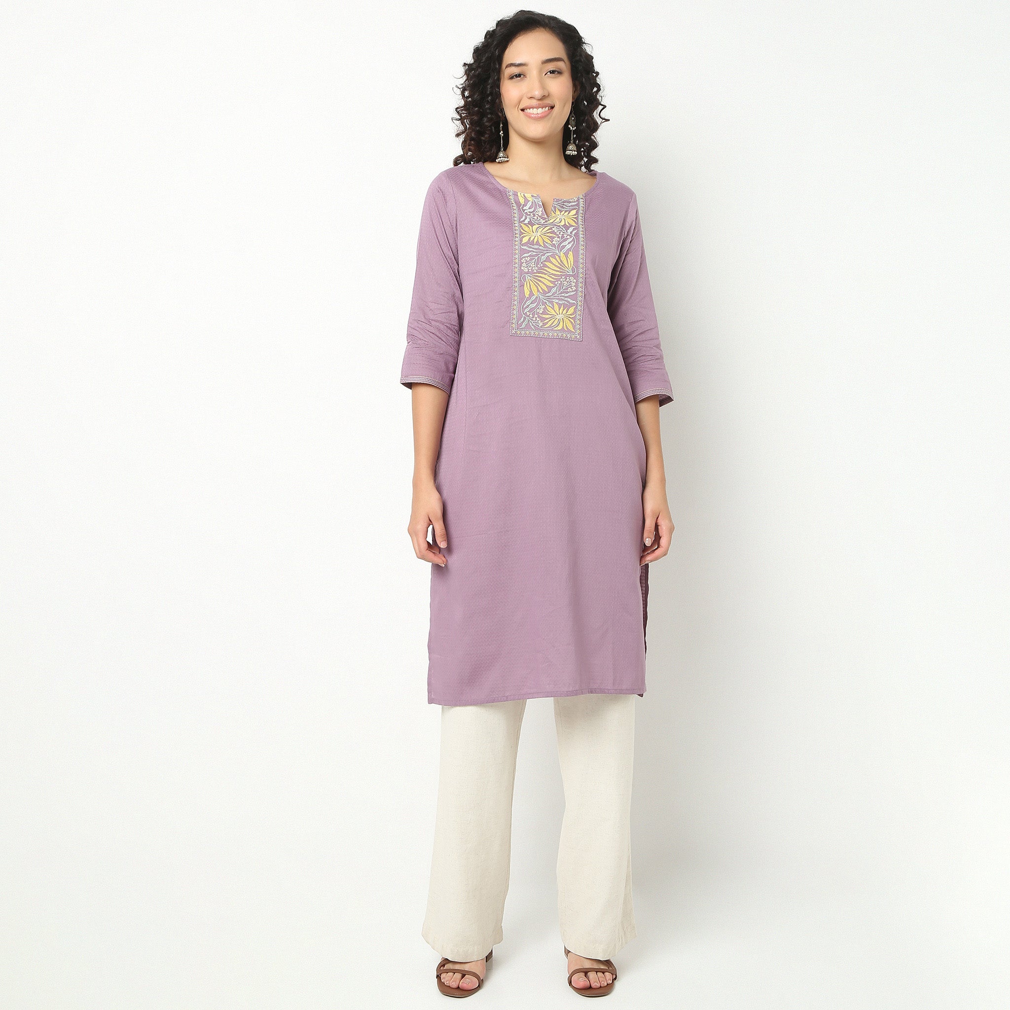 Straight Fit Embroidered Yoke Kurta