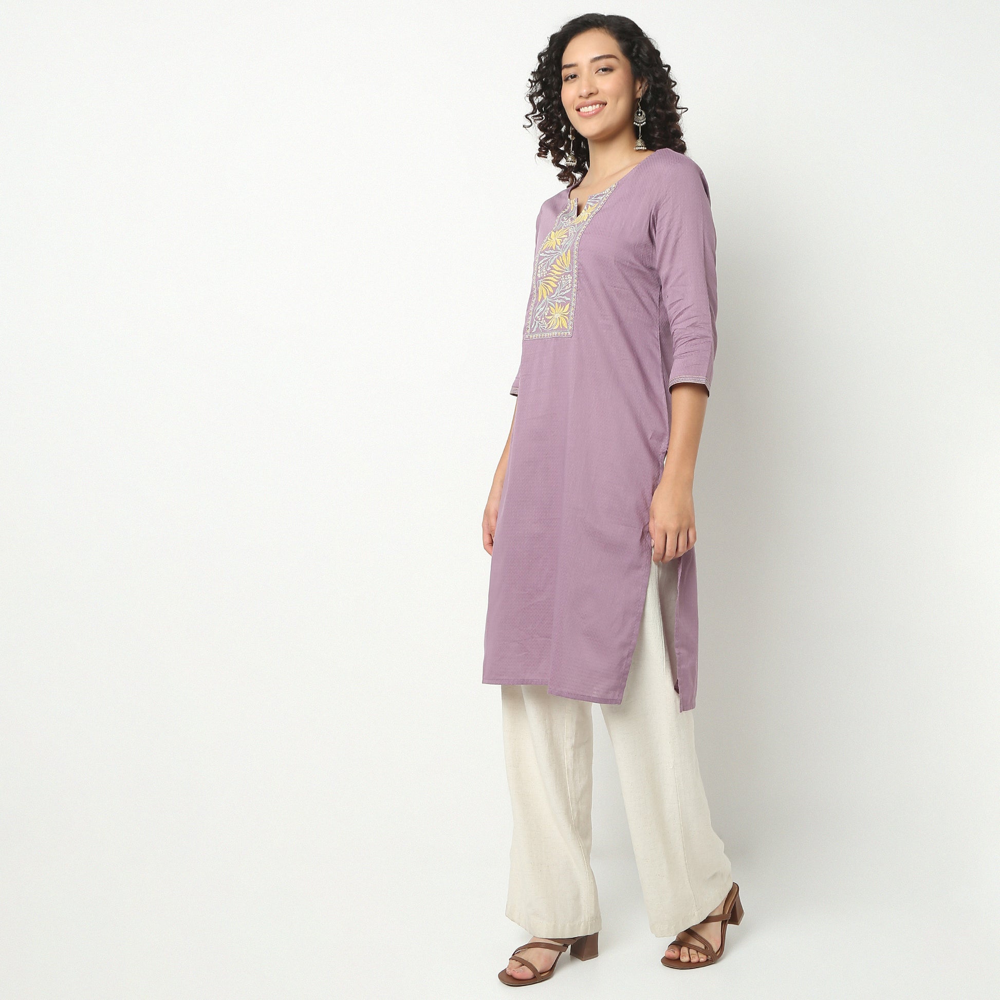 Straight Fit Embroidered Yoke Kurta