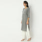 Straight Fit Embroiderd Round Neck Calf Length Kurta