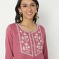 Straight Fit Embroiderd Round Neck Calf Length Kurta