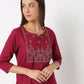 Embroidered Round Neck Knee Length Three-Fourth Sleeve Straight Fit Kurta