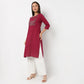 Embroidered Round Neck Knee Length Three-Fourth Sleeve Straight Fit Kurta