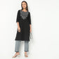 Embroidered Round Neck Knee Length Three-Fourth Sleeve Straight Fit Kurta