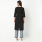 Embroidered Round Neck Knee Length Three-Fourth Sleeve Straight Fit Kurta