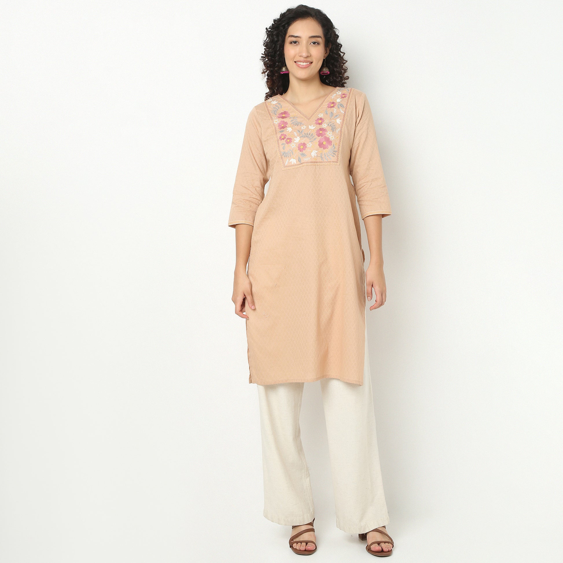 Straight Fit Embroidered Yoke Kurta