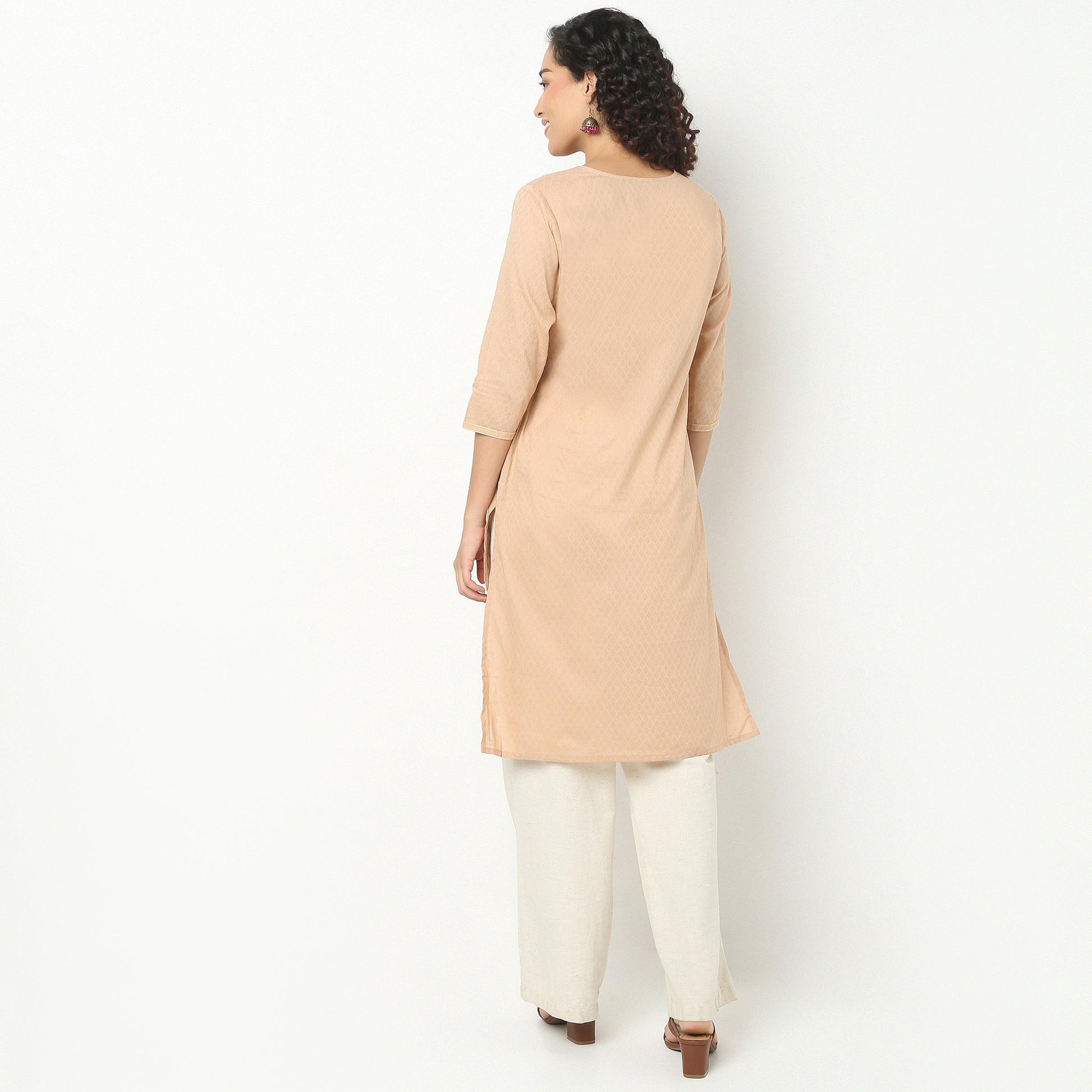 Straight Fit Embroidered Yoke Kurta