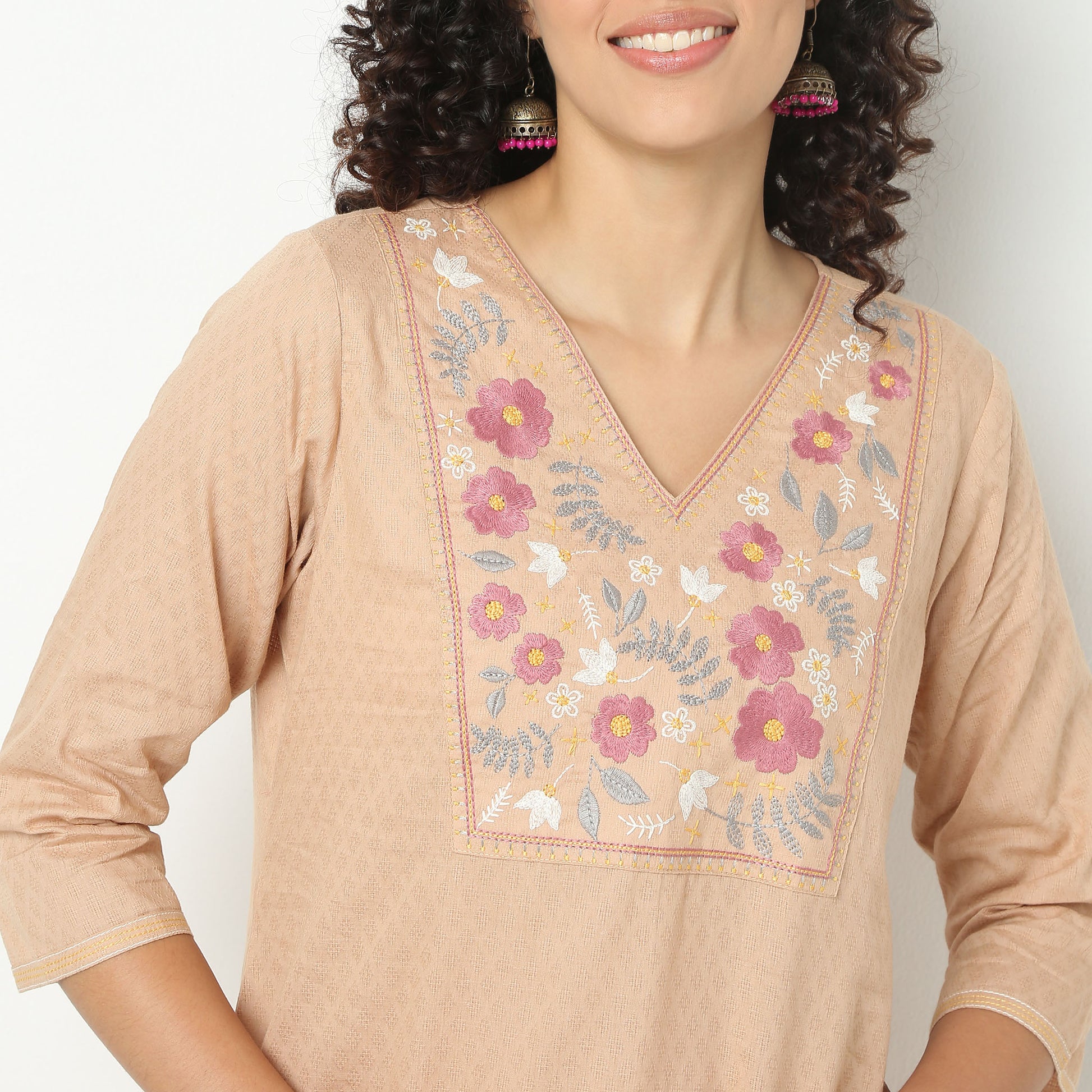 Straight Fit Embroidered Yoke Kurta