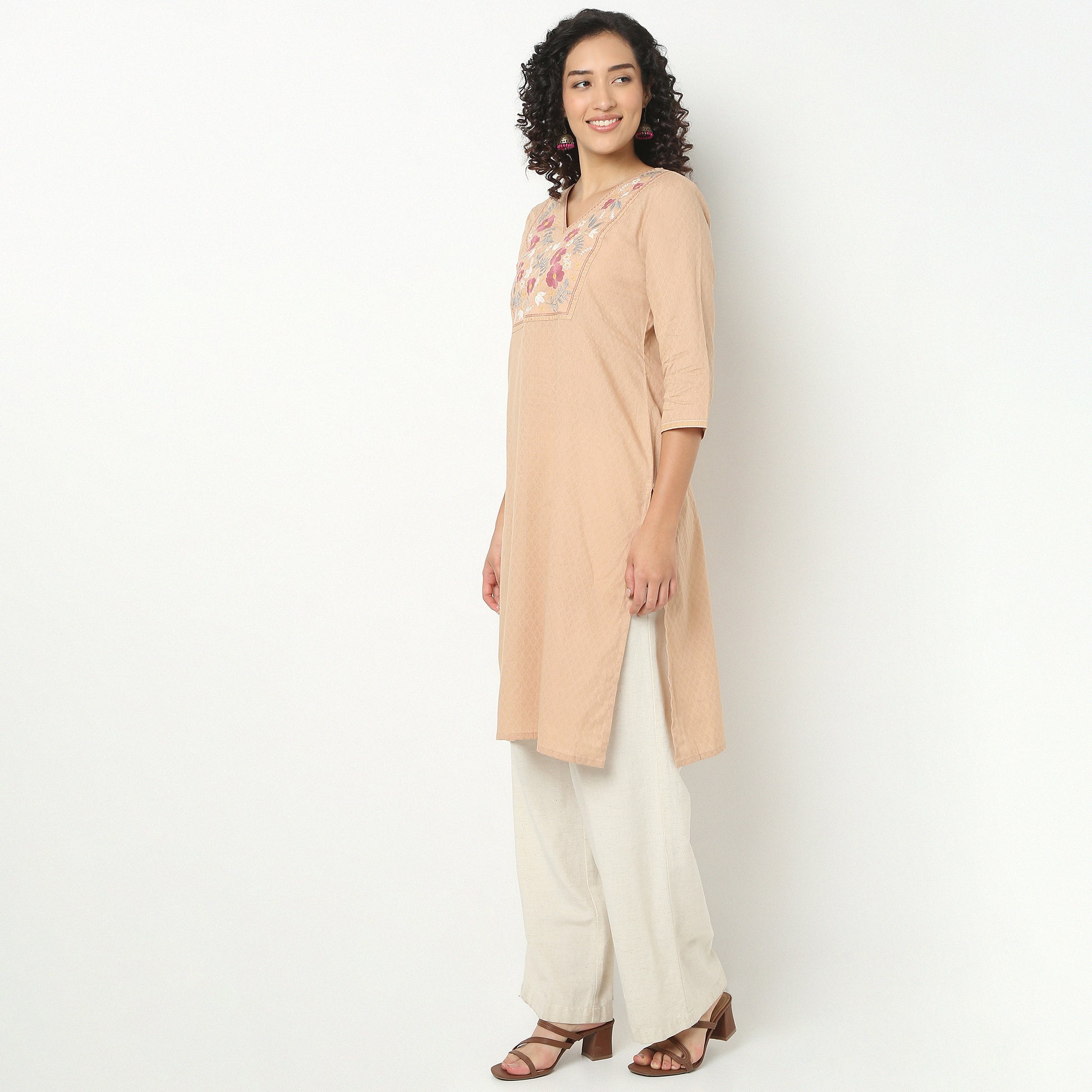 Straight Fit Embroidered Yoke Kurta