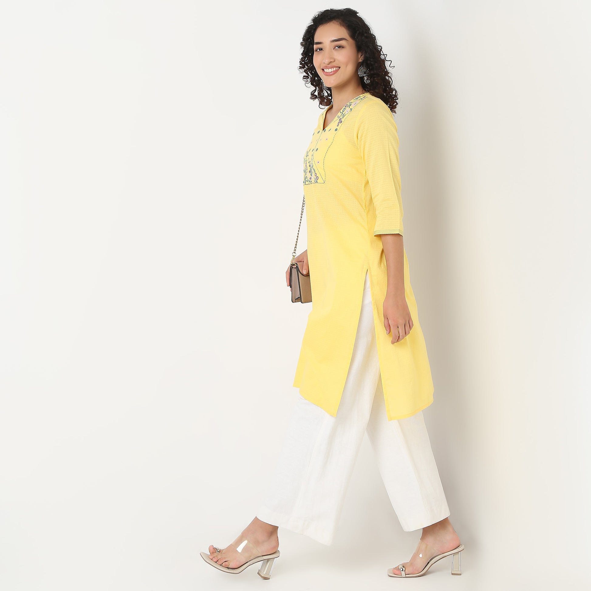 Embroidered Yoke Kurta-Dobby