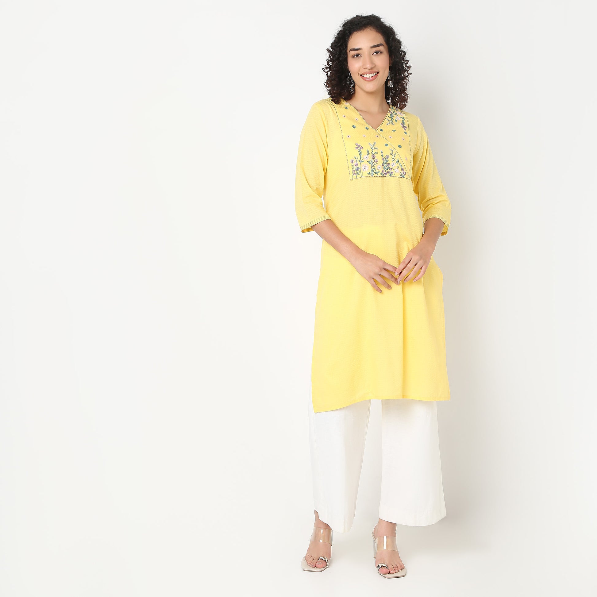 Embroidered Yoke Kurta-Dobby